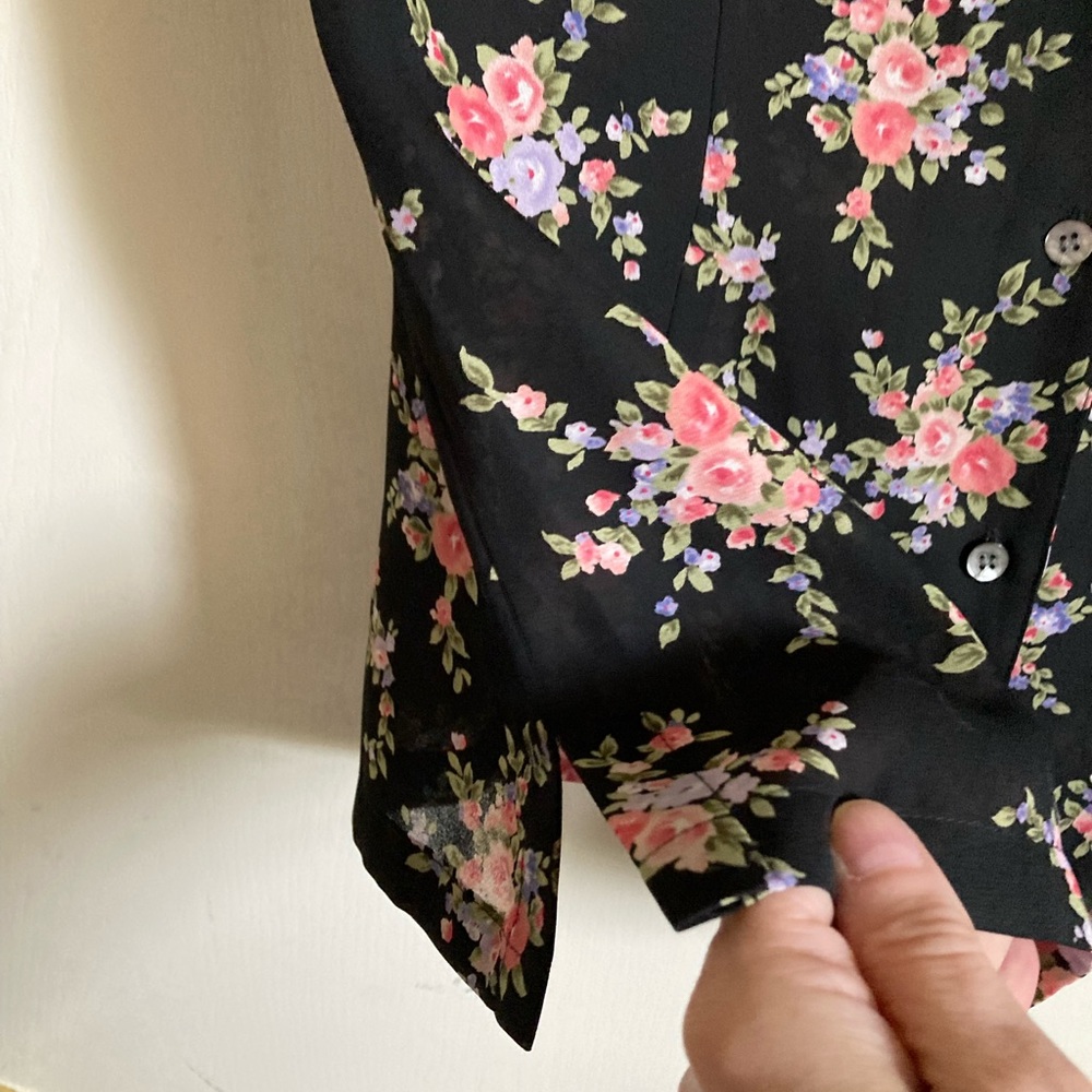 *Emma James Black Floral Button Up Semi Sheer Size 6 Short Sleeve Blouse #Gy - Picture 6 of 8